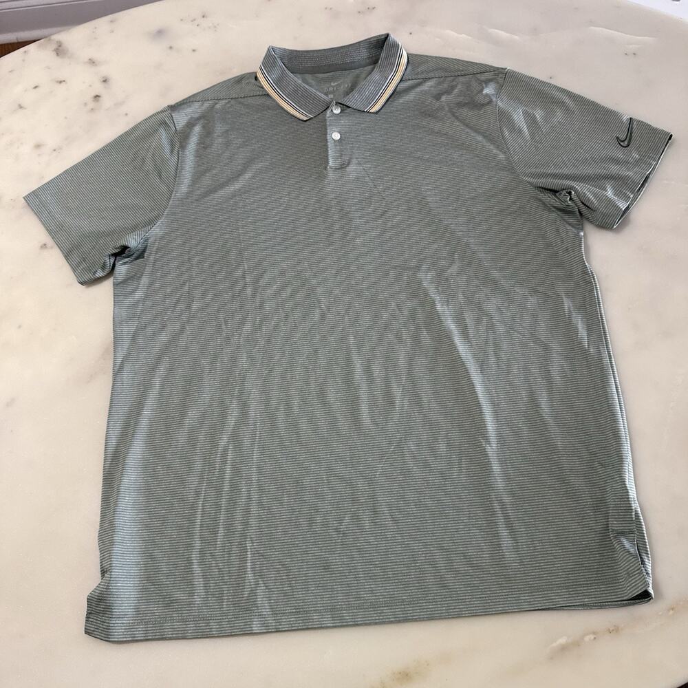 Nike Golf Dri-Fit Men’s L Golf Polo Shirt Stripes Green Grey Performance Casual